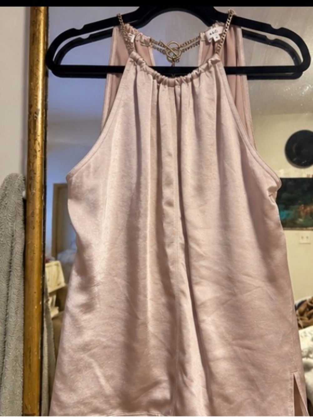 A.L.C. Light Blush Halter Tank with Chain Details
